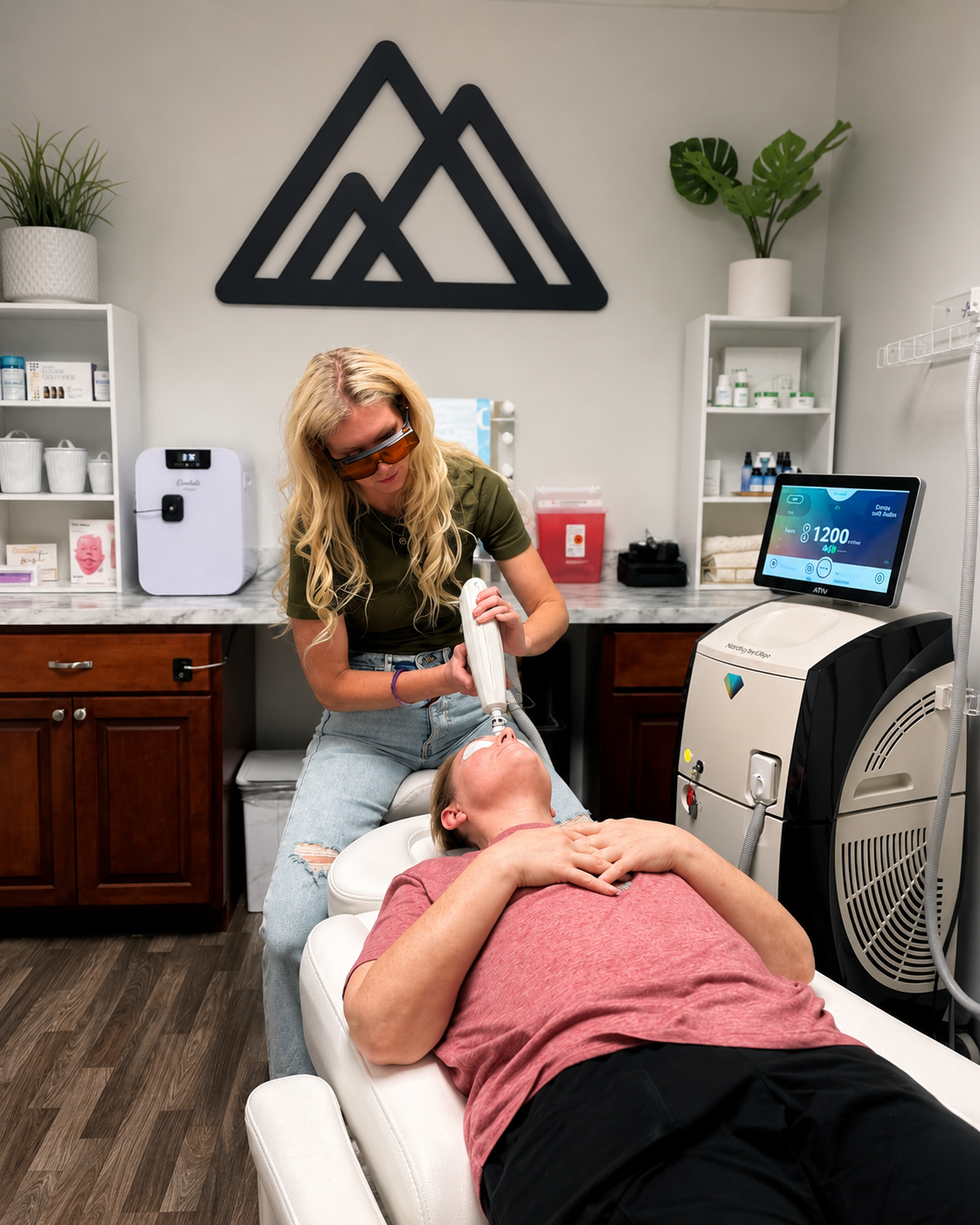 Provider performing a laser skin treatment at Elevate Evansville